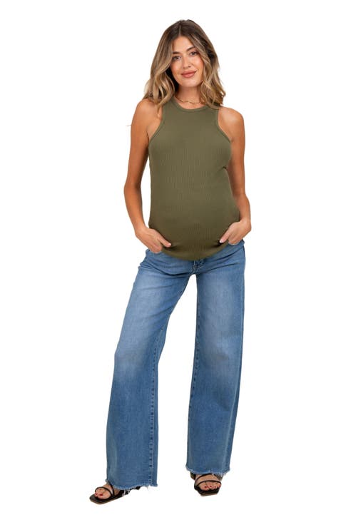 Raw Hem Super Wide Leg Maternity Jeans