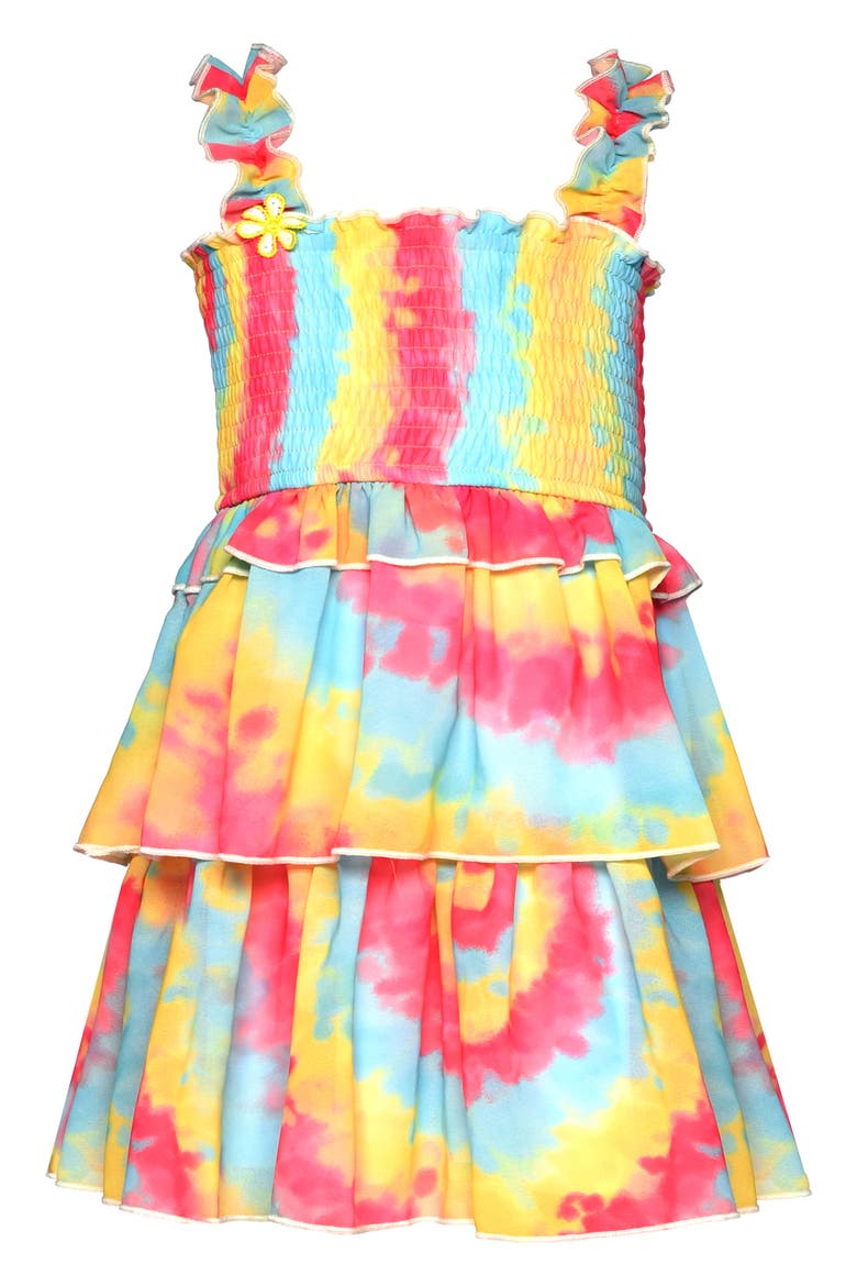 Kids' Tie Dye Smocked Dress, Main, color, PNK MULTI