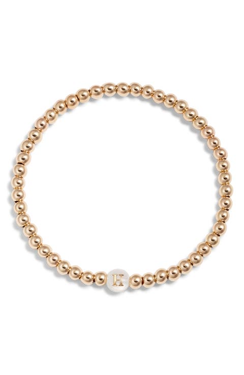 Mother of Pearl Initial Beaded Bracelet