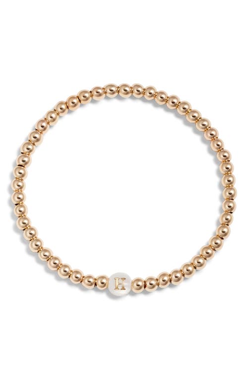 Nashelle Mother Of Pearl Initial Beaded Bracelet In Gold Fill H