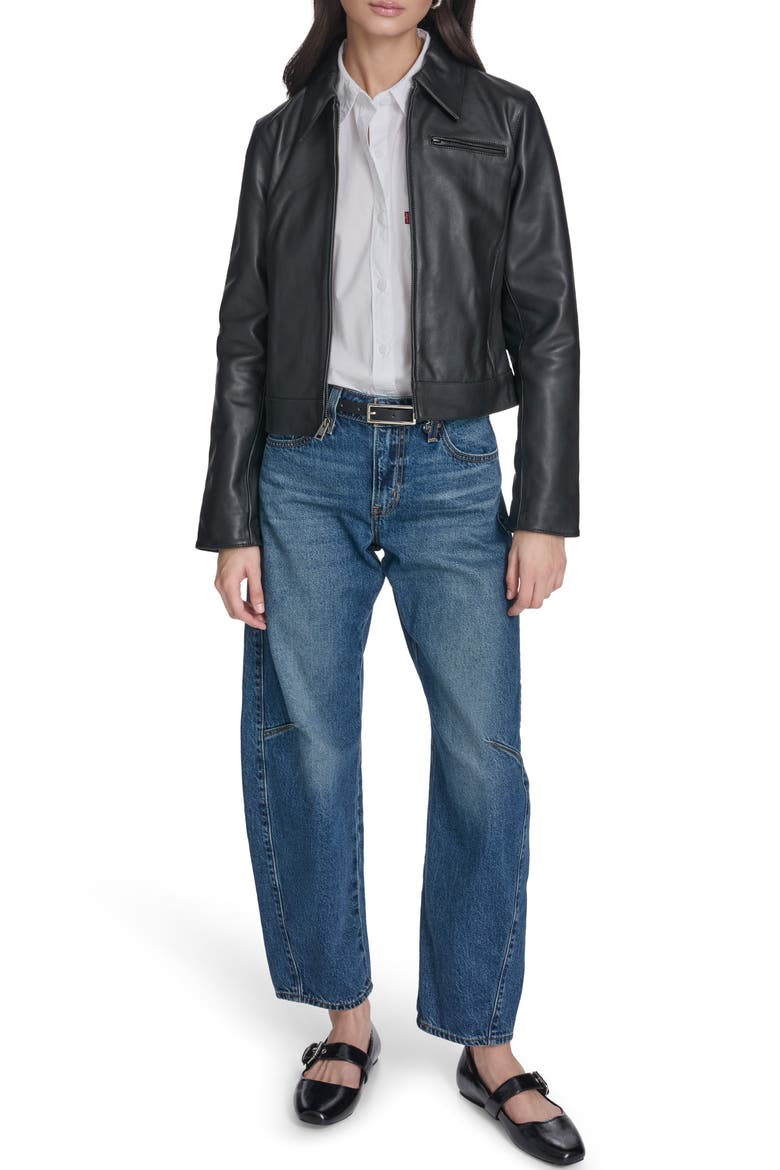 Leather Zip Jacket, Alternate, color, BLACK