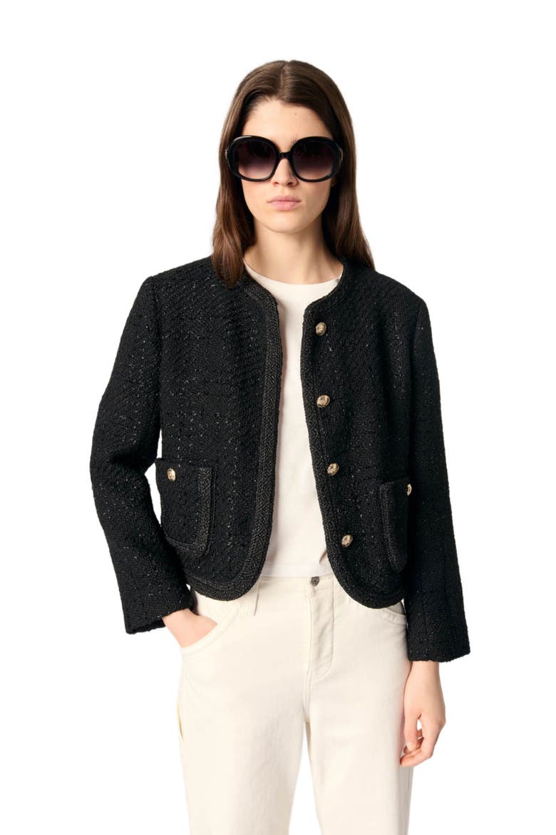 Short tweed jacket, Alternate, color, Black