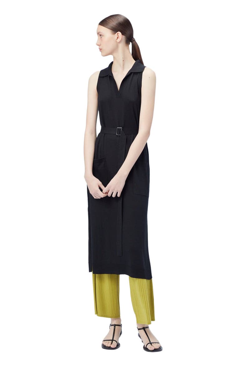 Sleeveless Silk Cashmere Polo Dress, Alternate, color, black