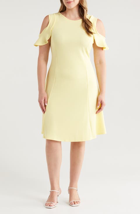 Ruffle Cold Shoulder A-Line Dress (Plus)