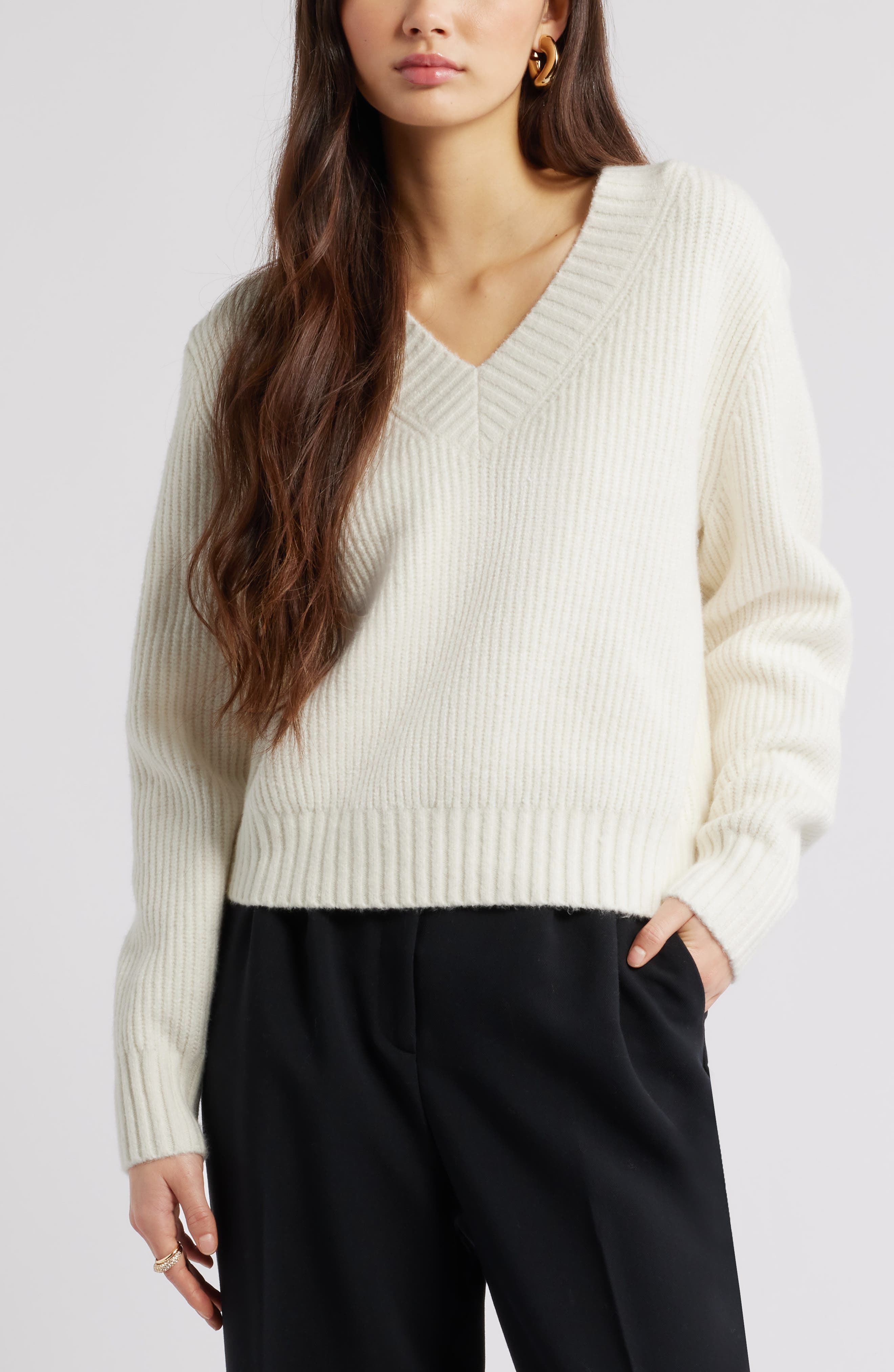 Rib V-Neck Sweater - image 3