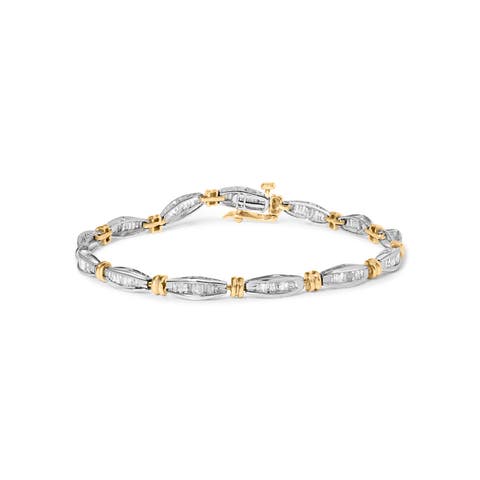 10K Two-Tone Gold 2.0 Cttw Baguette Diamond Channel Link Bracelet
