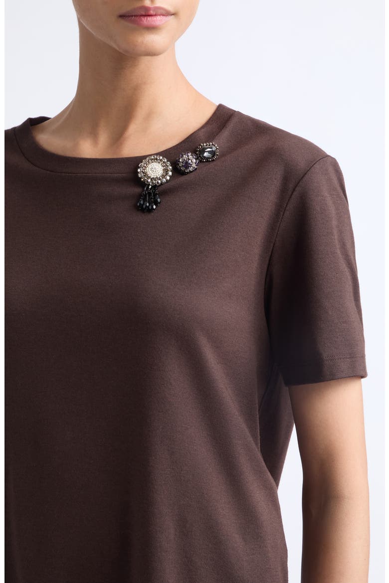 Mitico Embellished Cotton & Modal T-Shirt, Alternate, color, BROWN