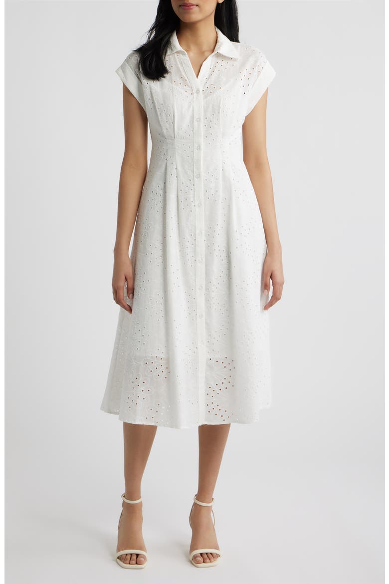 Cotton Broderie Anglaise Shirtdress, Main, color, WHITE