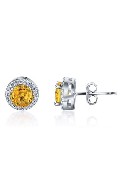 Sterling Silver Brilliant Cubic Zirconia Halo Round Stud Earrings
