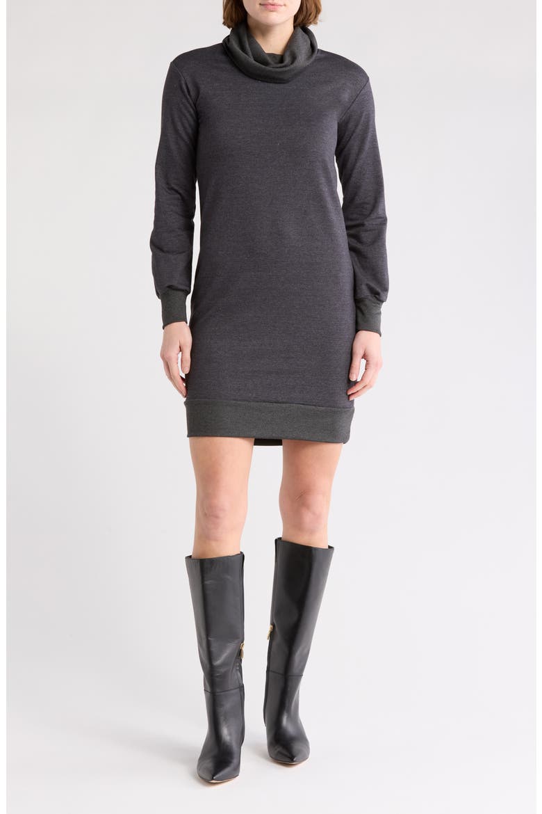 Turtleneck Sweater Minidress, Main, color, CHARCOAL - CONTRAST RIB