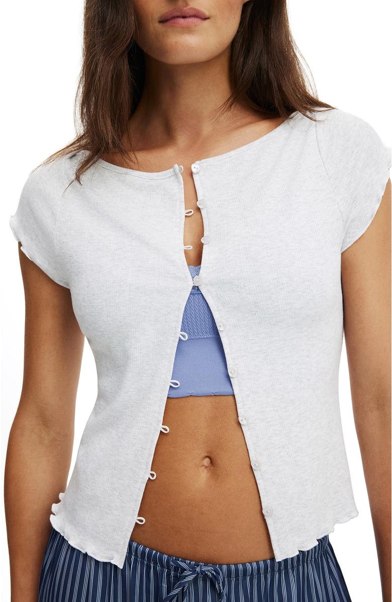 COTTON ON BODY Women's Button Detail Cap Sleeve Top, Alternate, color, Light Grey Marle