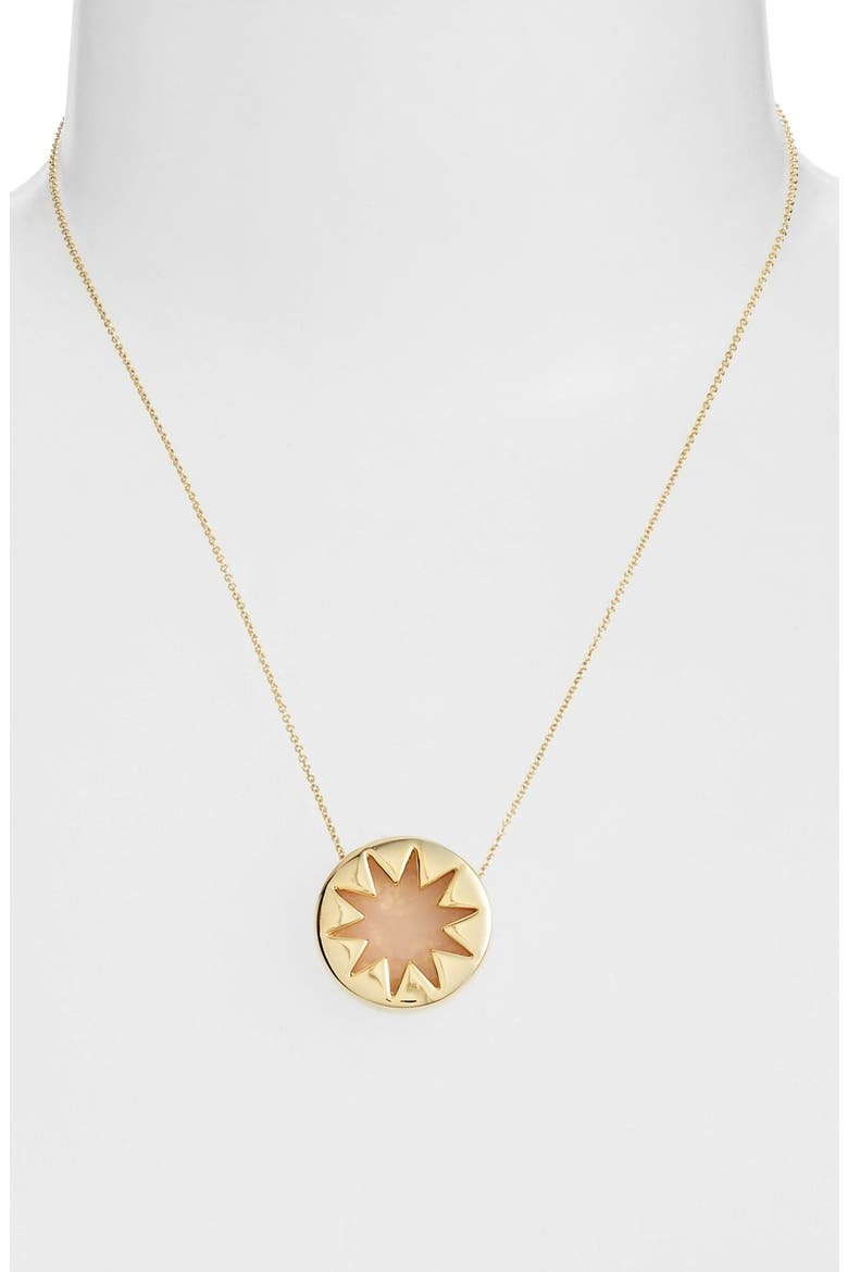 Mini Sunburst Pendant Necklace, Alternate, color, GOLD/ ROSE QUARTZ