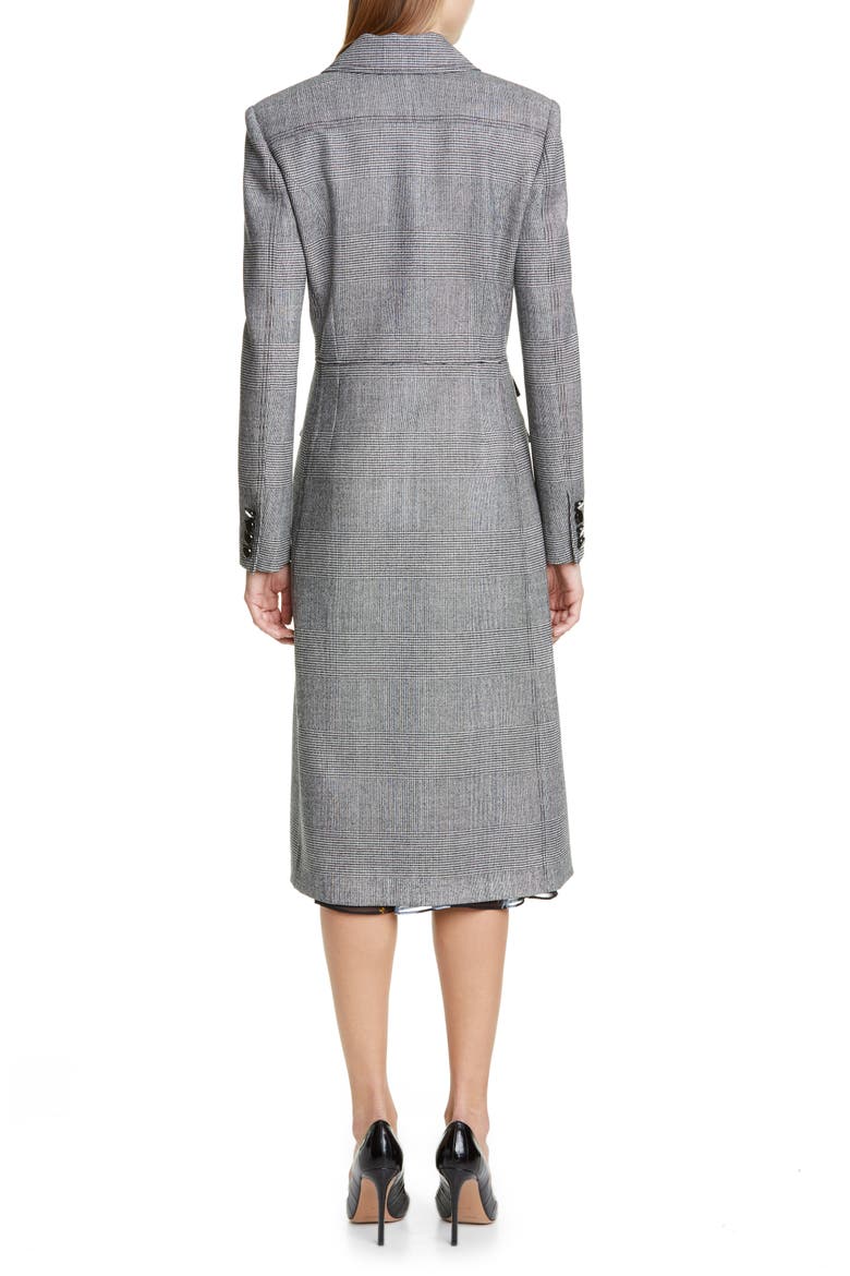 Glen Plaid Double Breasted Three-Quarter Coat, Alternate, color, BLACK/ WHITE