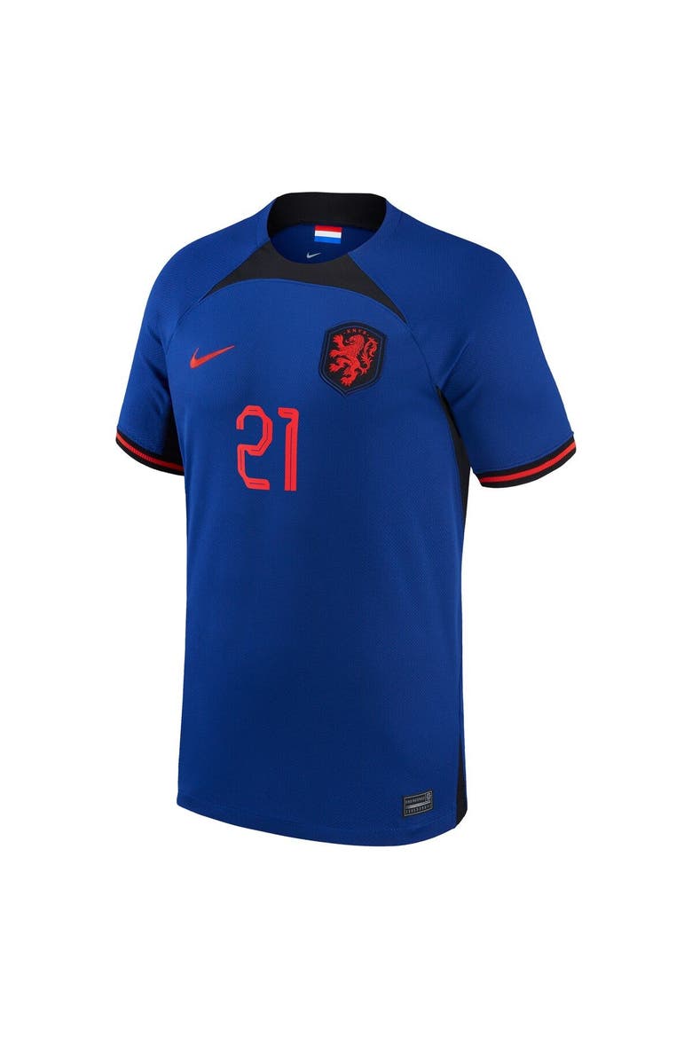 Men's Nike Frenkie de Jong Blue Netherlands National Team 2022/23 Away Breathe Stadium Replica Player Jersey, Alternate, color, Blue