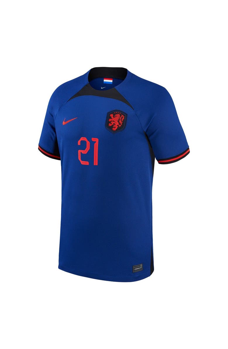 Nike Men's Nike Frenkie de Jong Blue Netherlands National Team 2022/23 Away Breathe Stadium Replica Player Jersey, Alternate, color,
