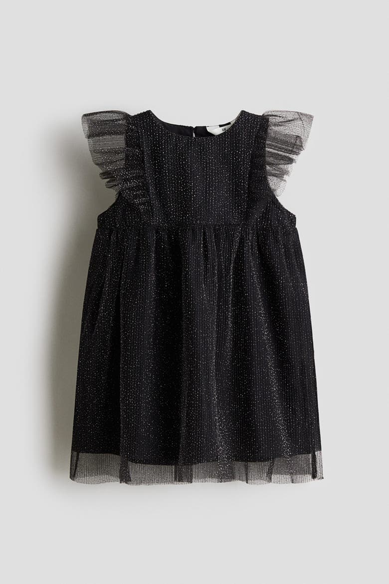 Flounced Tulle Dress, Alternate, color, Black
