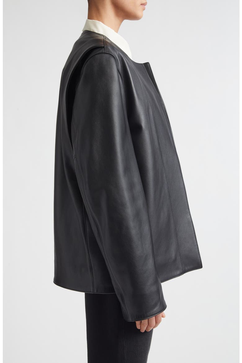 Minimal Leather Biker Jacket, Alternate, color, BLACK