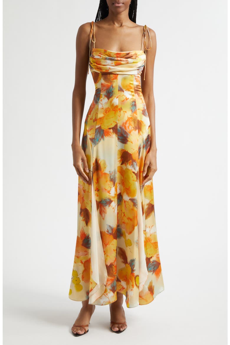 Betty Floral Print Cocktail Dress, Main, color, SMOKE SAND MULTI