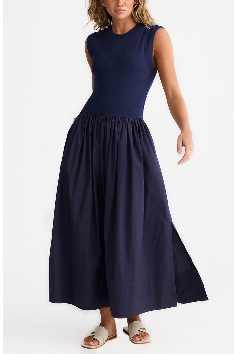Daphne Sleeveless Mixed Media Dress, Alternate, color, NAVY