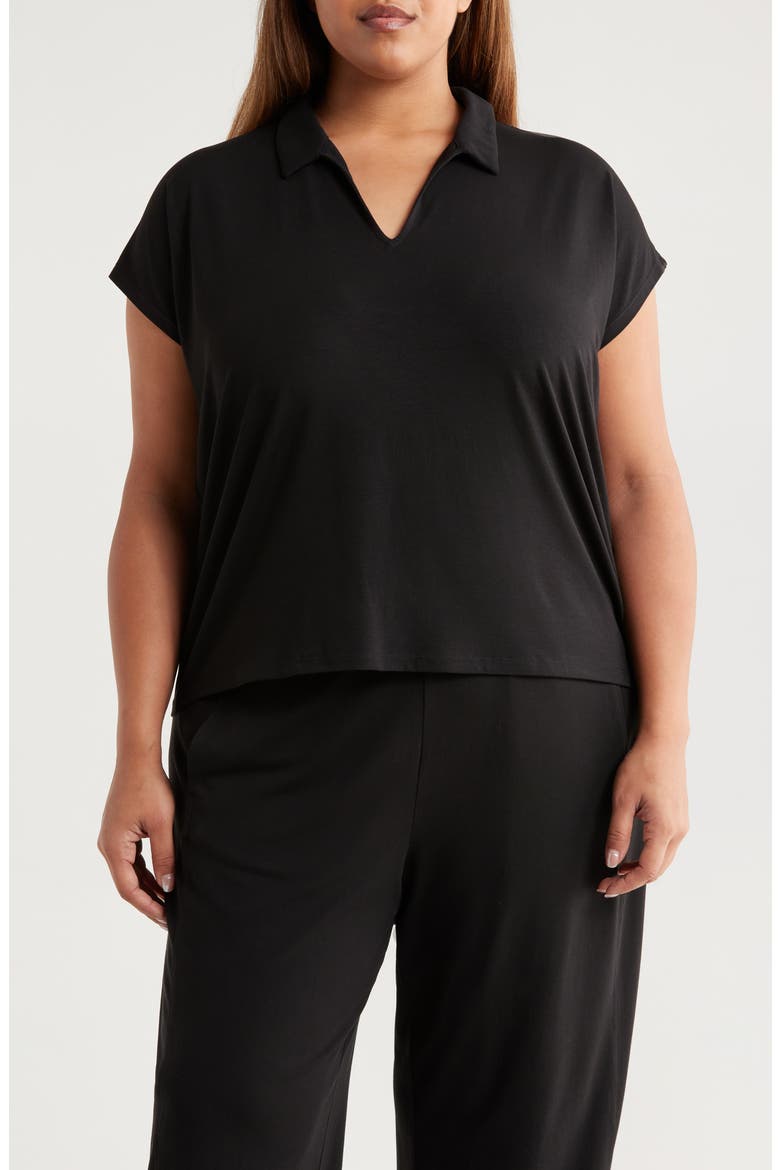 Boxy Johnny Collar Jersey Top, Main, color, BLACK