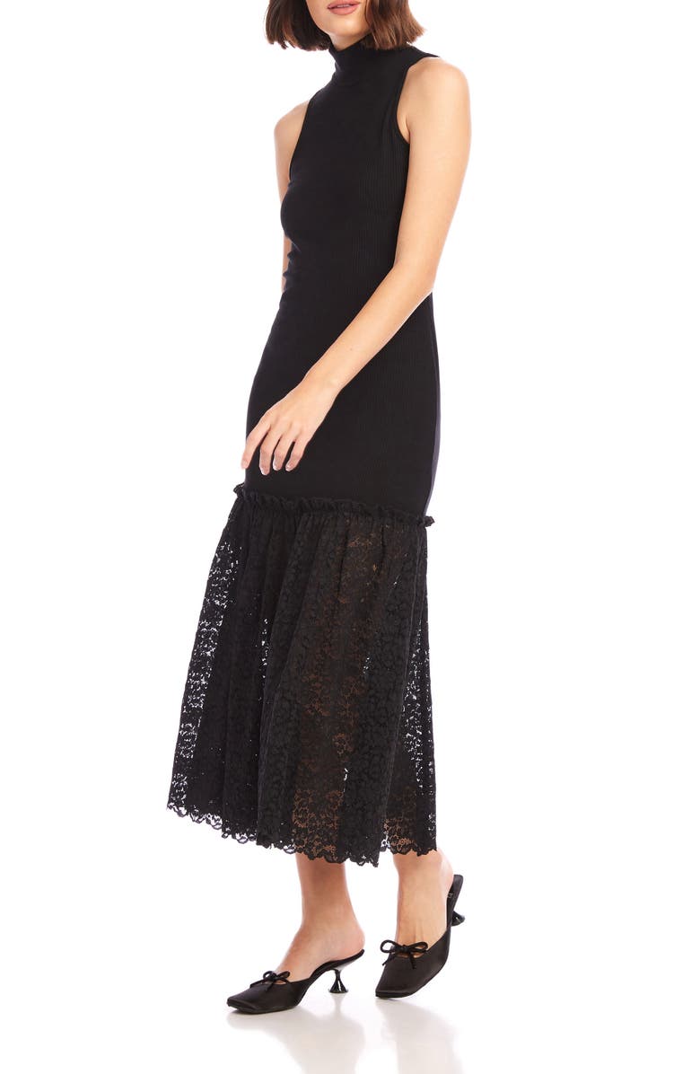 FIFTEEN TWENTY Liana Mixed Media Sleeveless Rib & Lace Dress, Alternate, color, Blk