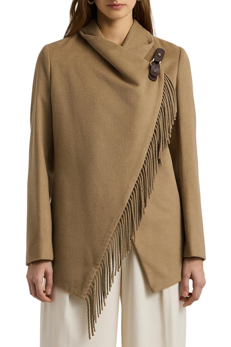 Buckled Asymmetric Wool Blend Jacket, Main, color, CAMEL