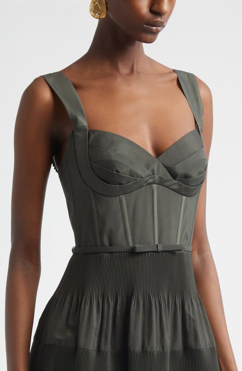 Zimmermann Pleated Corset Midi Dress, Alternate, color, Olive