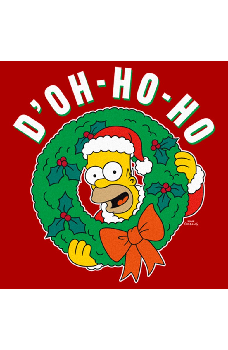 The Simpsons Men's The Simpsons Christmas Homer Doh-Ho Wreath  Graphic T-Shirt, Alternate, color, Red