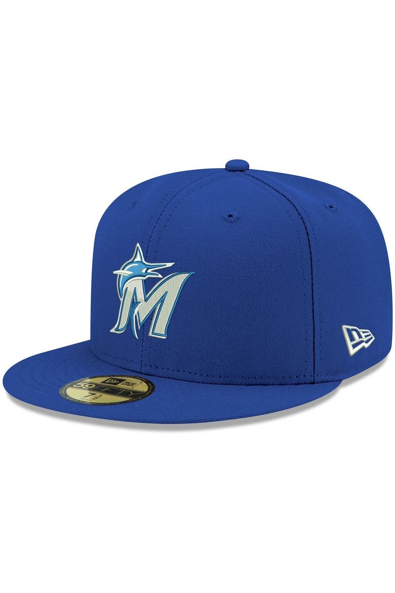 Men's New Era Royal Miami Marlins White Logo 59FIFTY Fitted Hat, Main, color, Royal