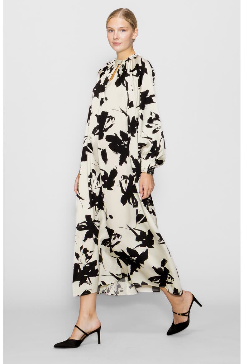 Floral Print Long Sleeve Maxi Dress, Alternate, color, BONE/ BLACK PRINT