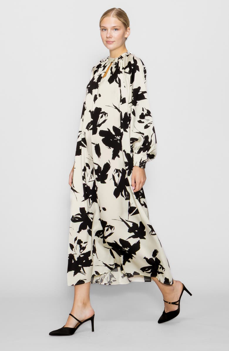 MELLODAY Floral Print Long Sleeve Maxi Dress, Alternate, color, Bone/ Black Print