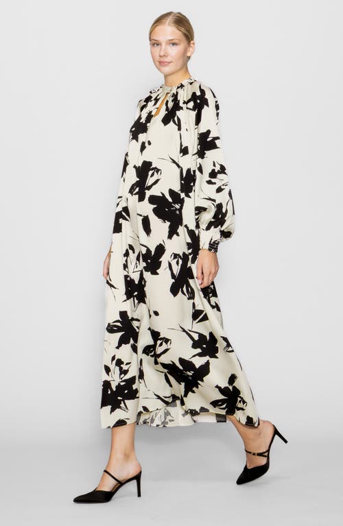 Melloday Floral Print Long Sleeve Maxi Dress In Gray