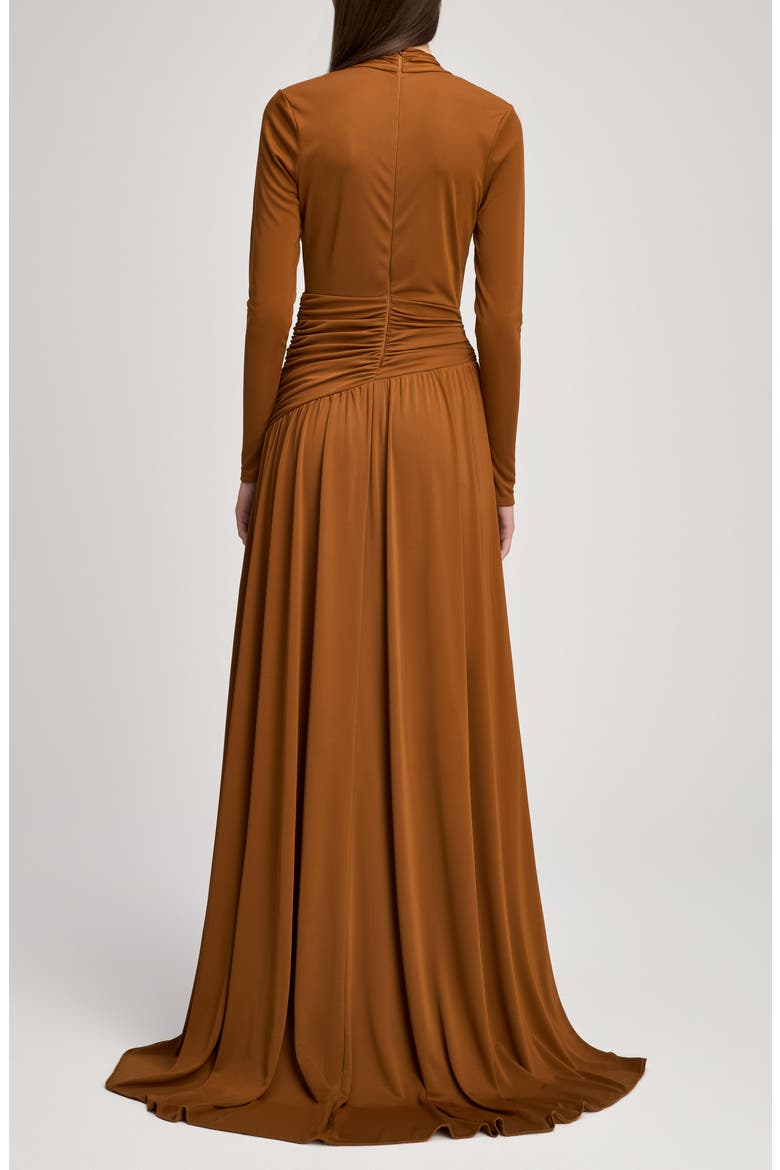 Zaviana Long Sleeve Matte Jersey Gown, Alternate, color, TOFFEE