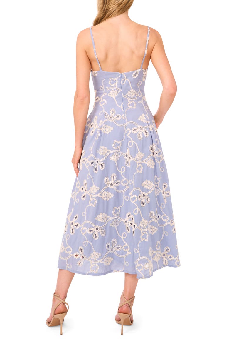 Embroidered Godet Pleat Cotton A-Line Dress, Alternate, color, BLUE PEARL