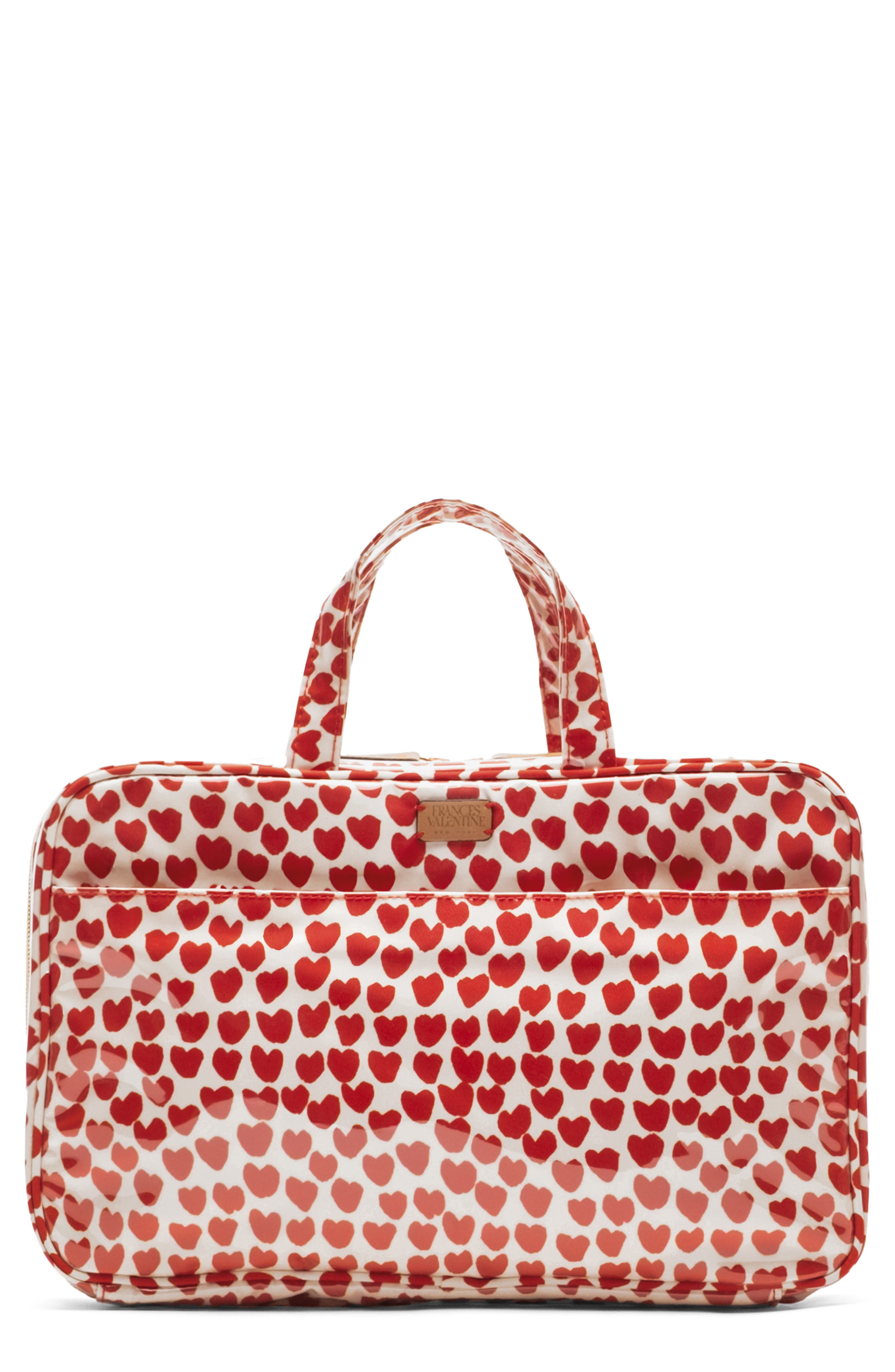 Frances Valentine Hanging Travel Bag, Main, color, Oyster/ Red