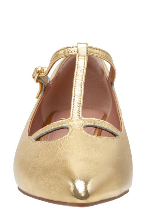 Linea Paolo Celia Pointed Toe T-strap Pump In Gold