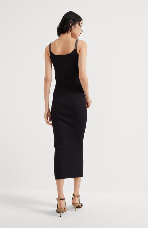Brunello Cucinelli Black Sleeveless Dress With Monil Detail On The Shoulder Straps In Black