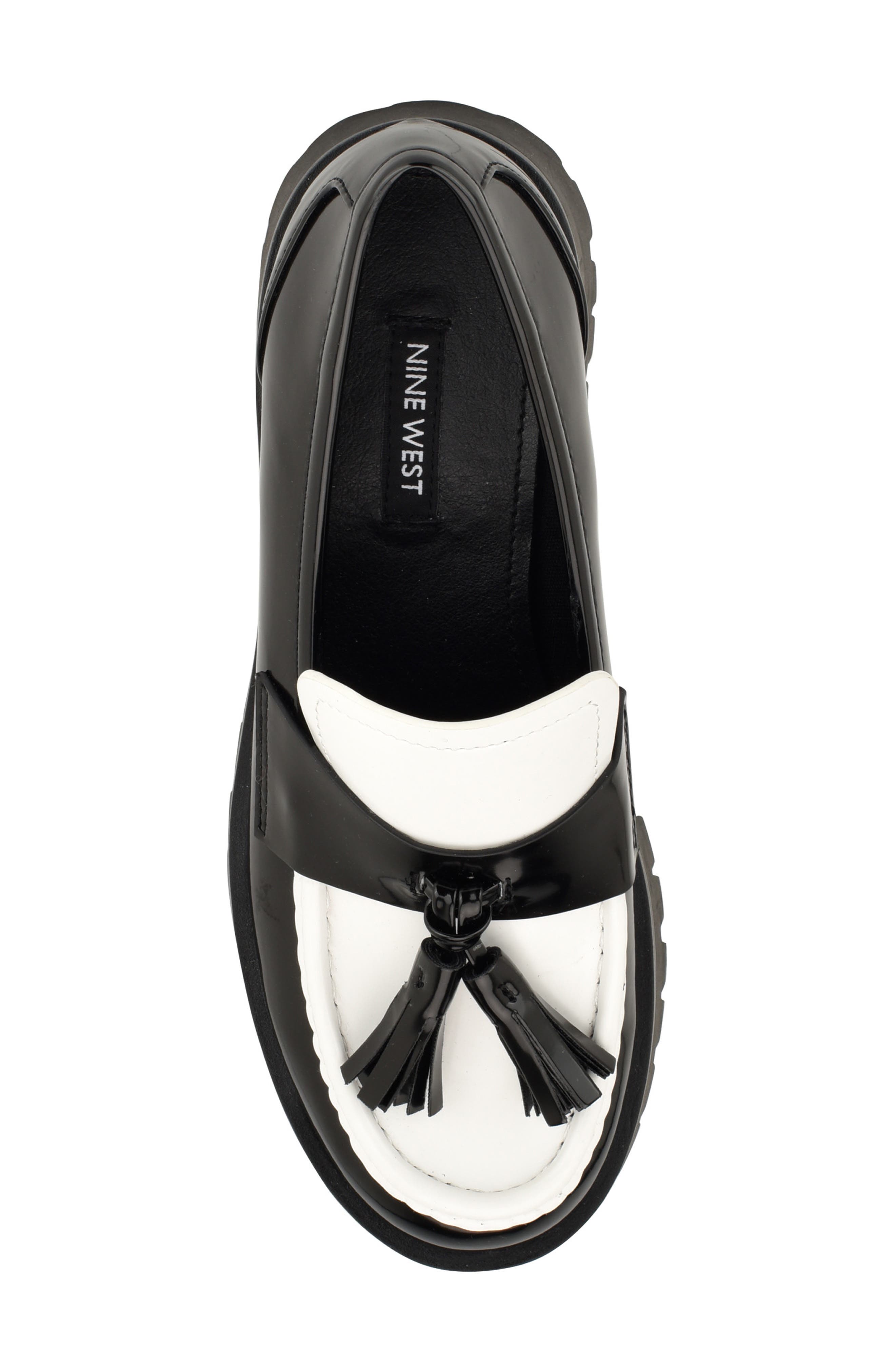 Nine West Garry Platform Tassel Loafer, Alternate, color, Black/ White