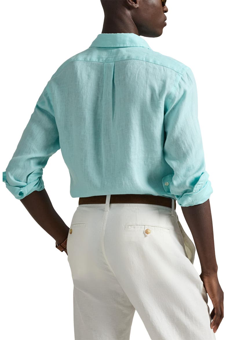 Classic Fit Linen Button-Down Shirt, Alternate, color, NEW AQUA