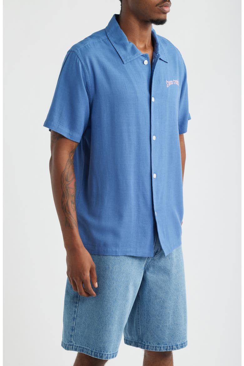 Don't Fake the Funk Short Sleeve Cotton Button-Up Shirt, Alternate, color, DUSTY BLUE