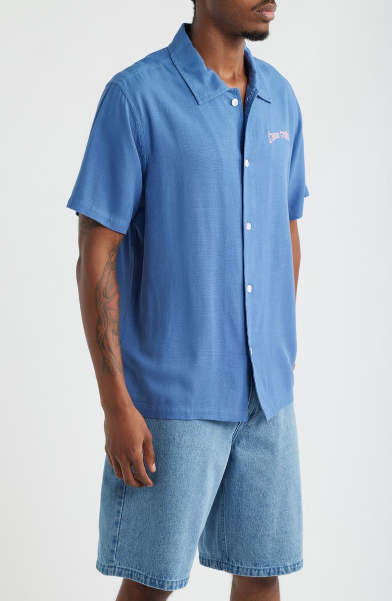 SANTO STUDIO Don't Fake the Funk Short Sleeve Cotton Button-Up Shirt, Alternate, color, Dusty Blue