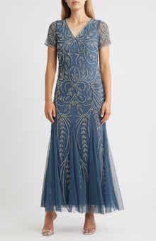 Pisarro Nights Beaded Mesh Gown