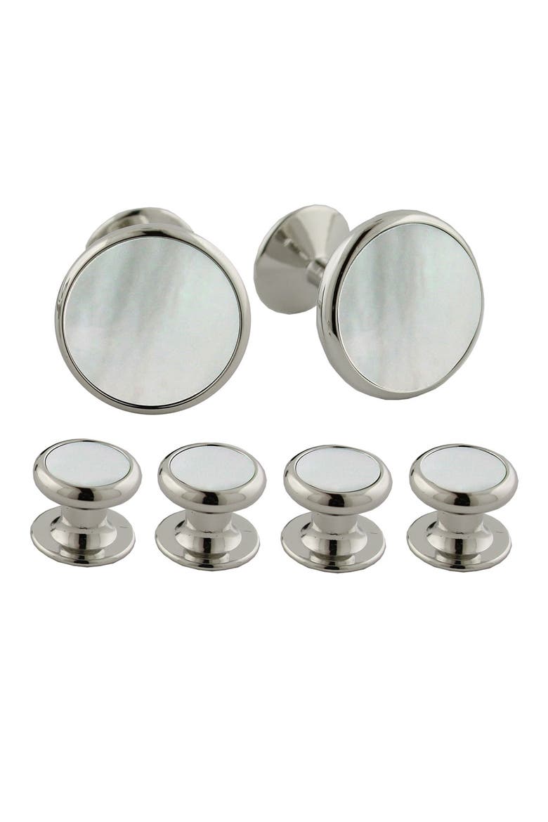 Inlay Cuff Link & Stud Set, Main, color, SILVER M.O.P