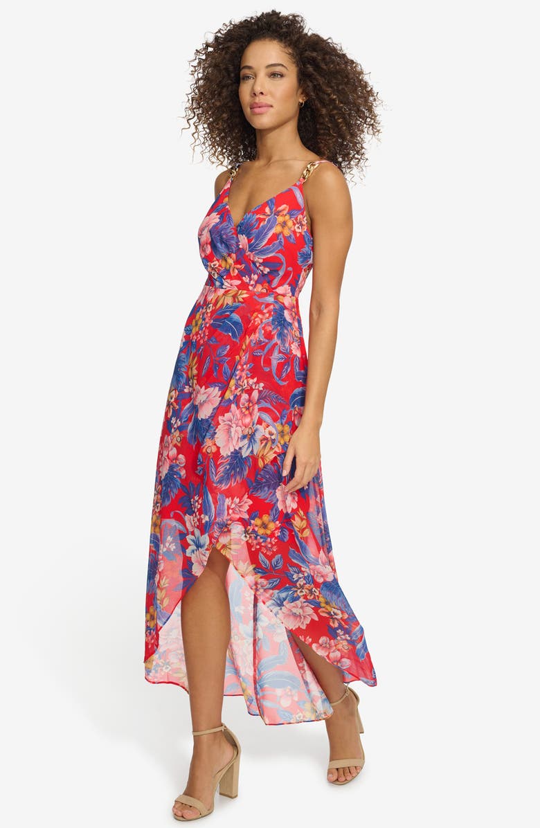 Siena Floral Souflee Crepe Faux Wrap Midi Dress, Alternate, color, Red Multi