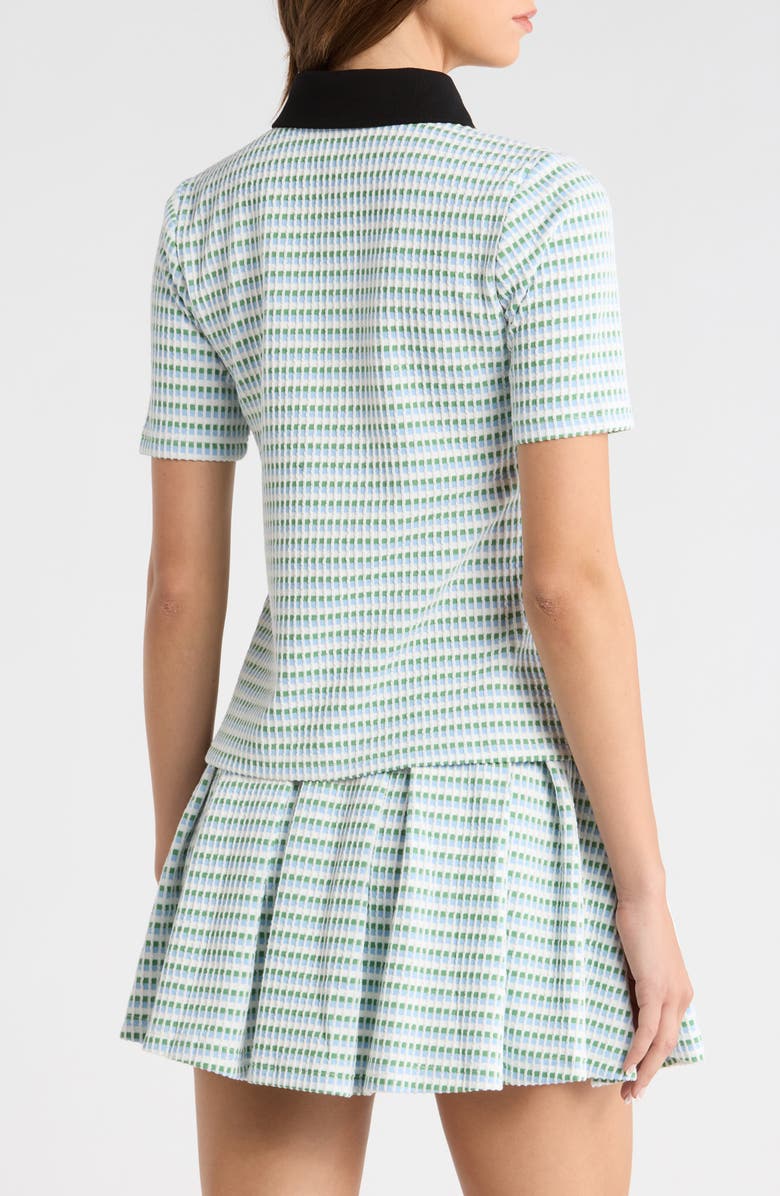 MAUDE CLUB Charlie Contrast Collar Geo Print Top, Alternate, color, White Light Blue Multi