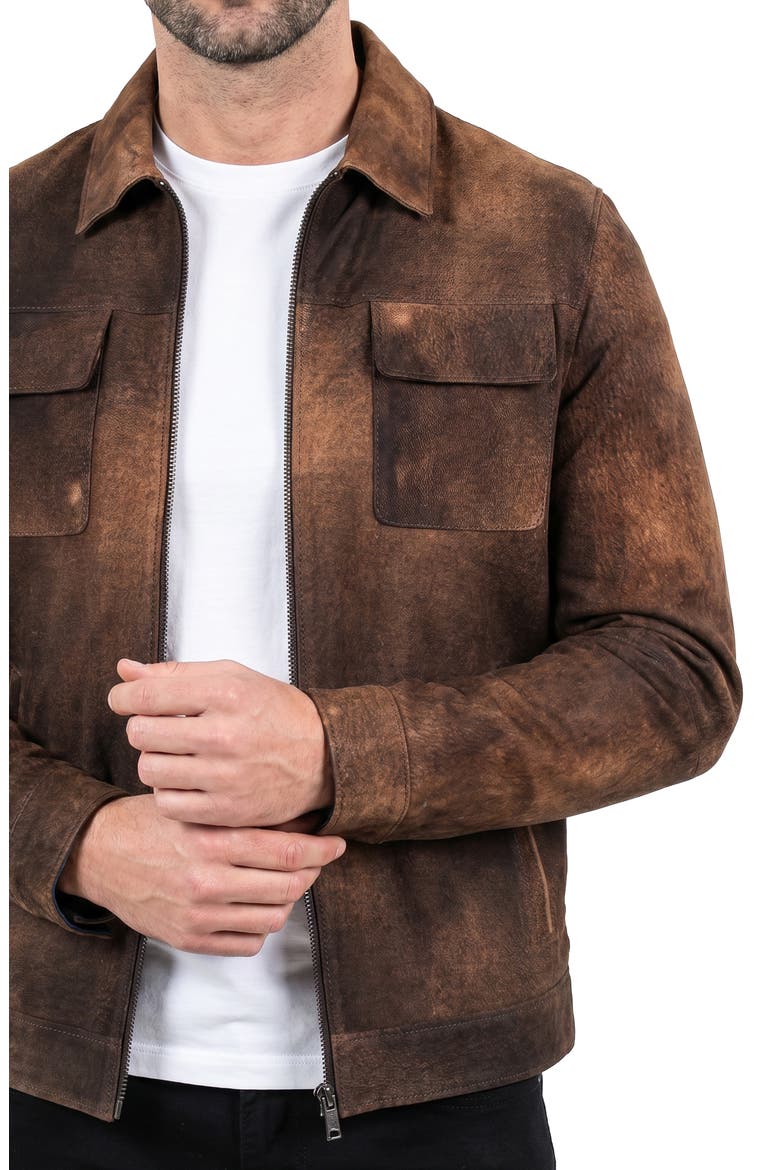 Weathered Leather Jacket, Alternate, color, BROWN