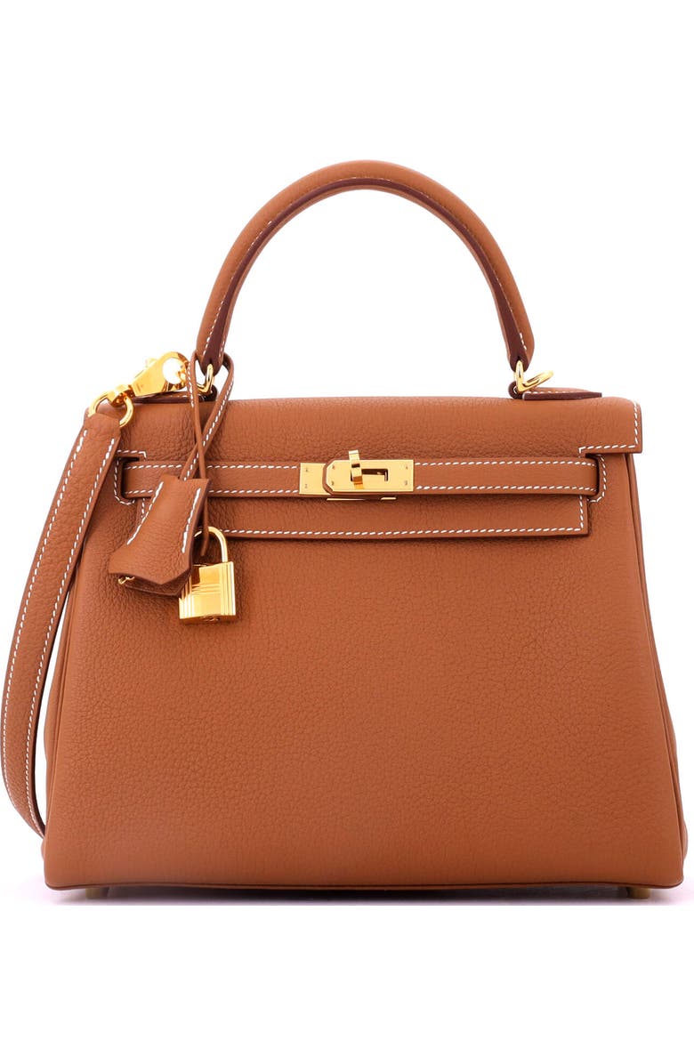 Pre-Owned Hermes Kelly Handbag Brown Togo with Gold Hardware 25, Main, color, Gold