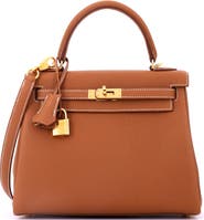 Pre-Owned Hermes Kelly Handbag Brown Togo with Gold Hardware 25