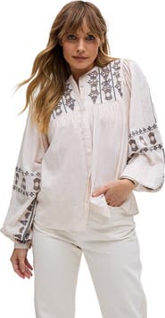 Raffya Demi Embroidered Ballon Sleeve Shirt