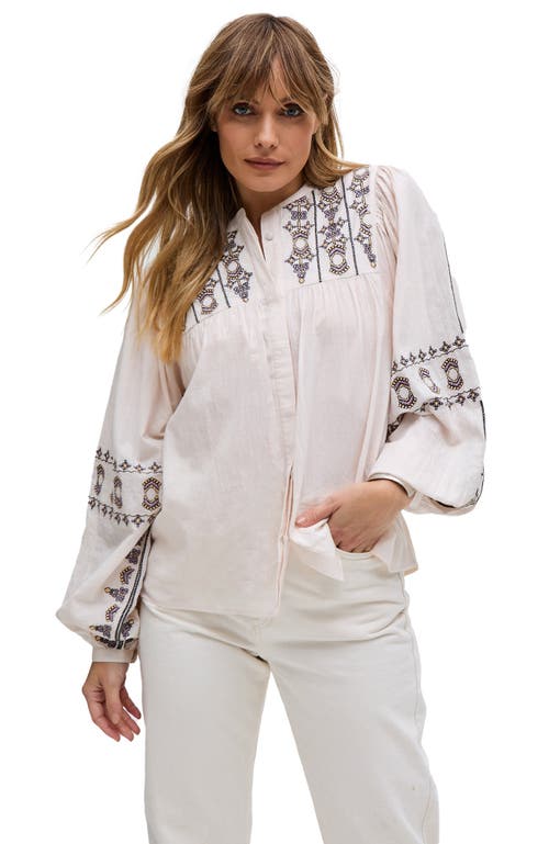 Raffya Demi Embroidered Ballon Sleeve Shirt In White
